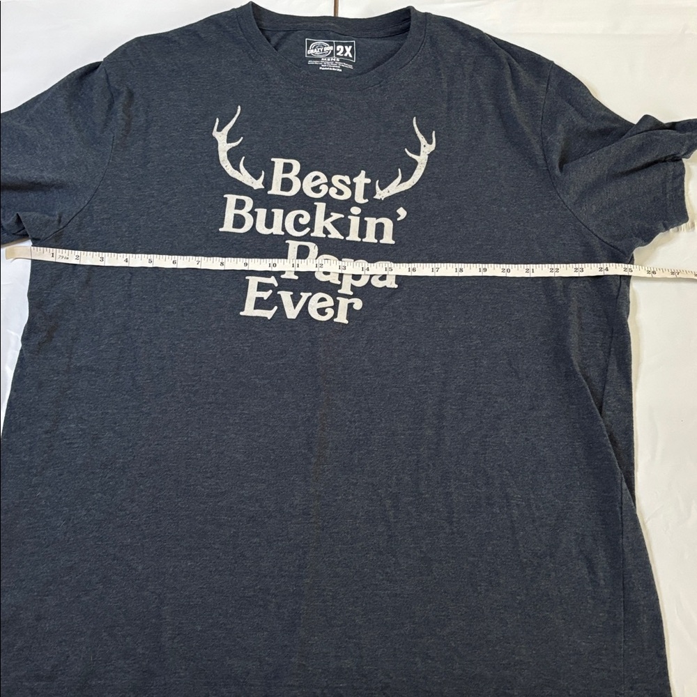 Crazy Dog “Best Buckin Papa Ever” Hunting Antler Graphic Tee Blue Sz 2X - Picture 5 of 6